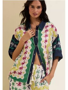 NWT Anthropologie Celandine x Daniella Manini Linen Tropical Button-Up Shirt XL